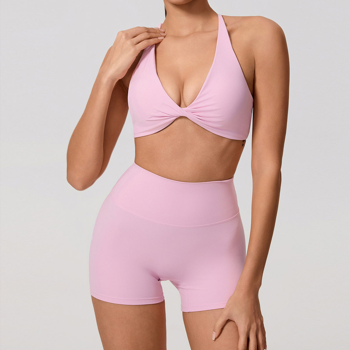 Cross-Back Sports Bra and Bottoms Set