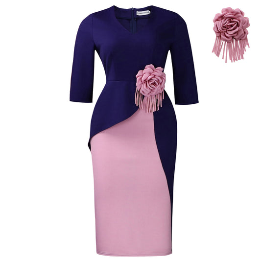 Women's Floral Pleated Half-Sleeve Dress