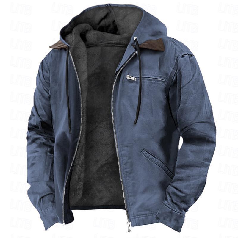 Men's Hooded Cotton Fleece-Lined Zip Jacket