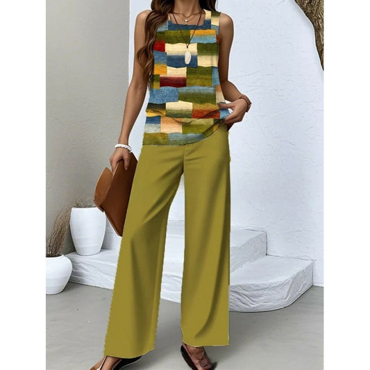 Women's Sleeveless Floral Print Tank Top and Pants Set
