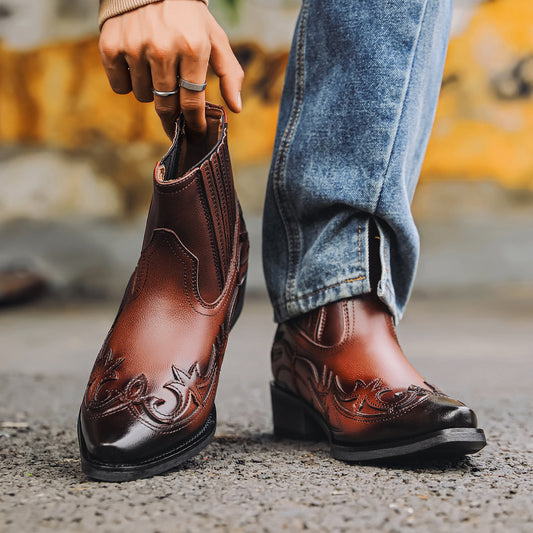 Hand-Painted Western Lace-Up Boots in Dark Brown, size 4