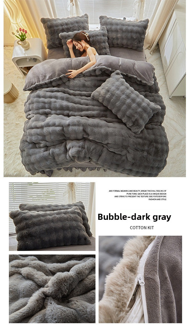 Rabbit Fur Plush Thickened Milk Velvet Bedding Set