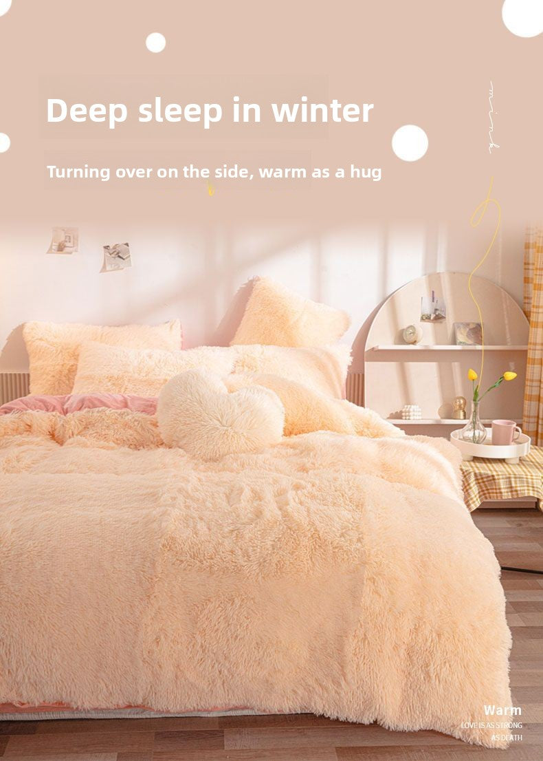 Coral Velvet Four-Piece Bedding Set