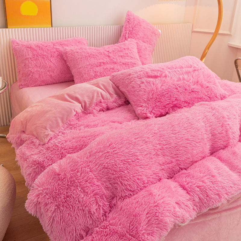 Coral Velvet Four-Piece Bedding Set