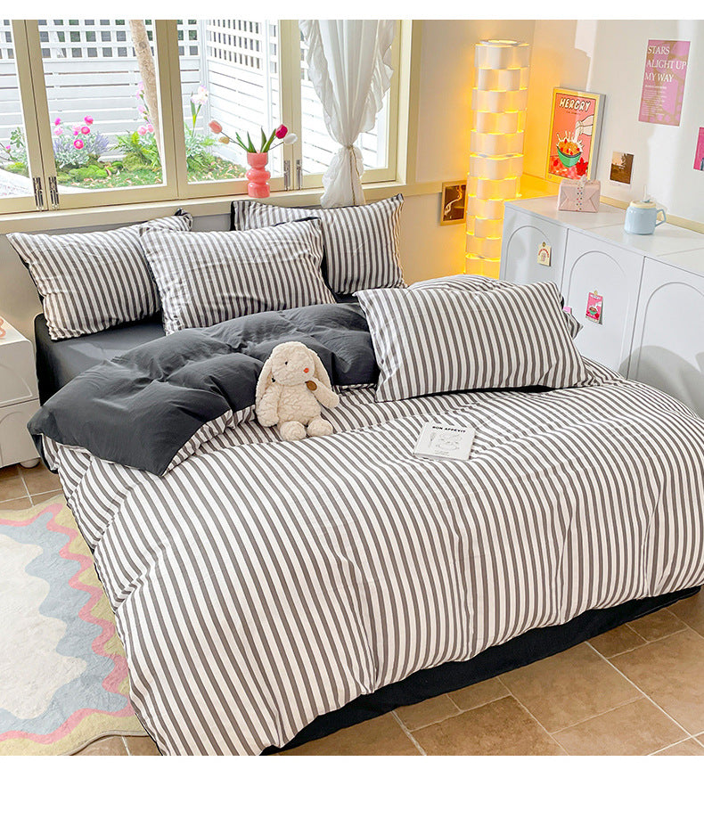 Striped Student Dorm Bedding Set