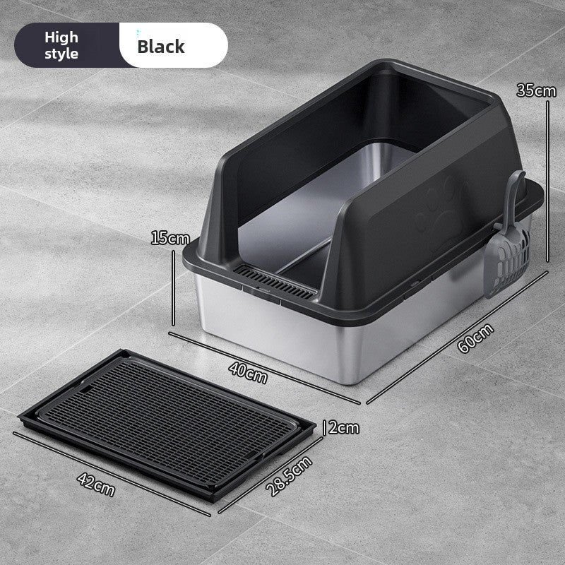 High-Fence Stainless Steel Cat Litter Box