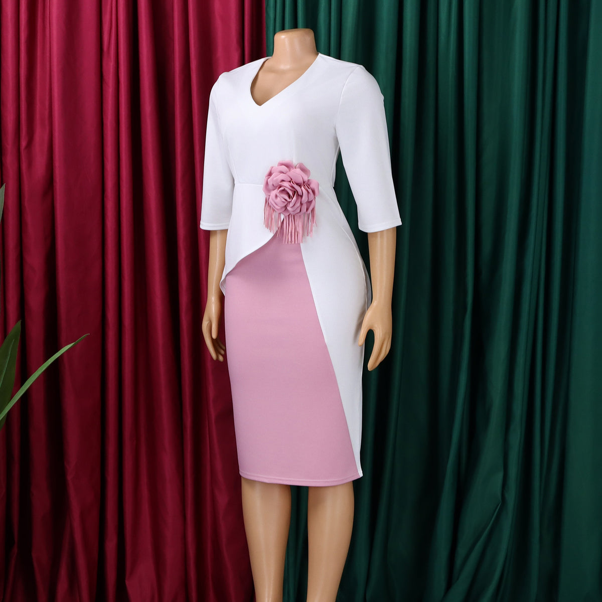 Women's Floral Pleated Half-Sleeve Dress
