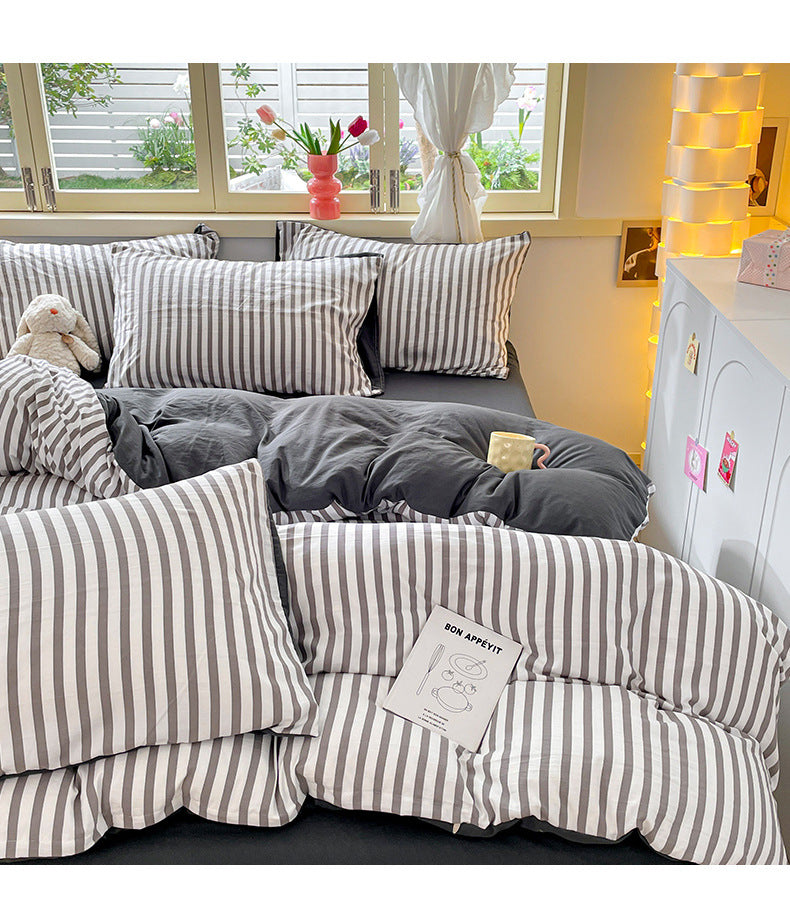 Striped Student Dorm Bedding Set