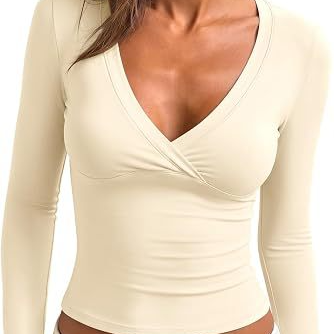 Women's V-Neck Slim Fit Long Sleeve Top