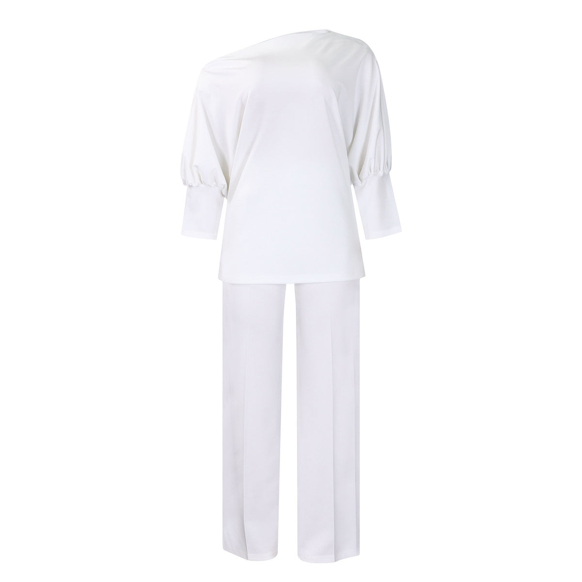 Women's Asymmetrical Neck Top and Wide-Leg Pants Set