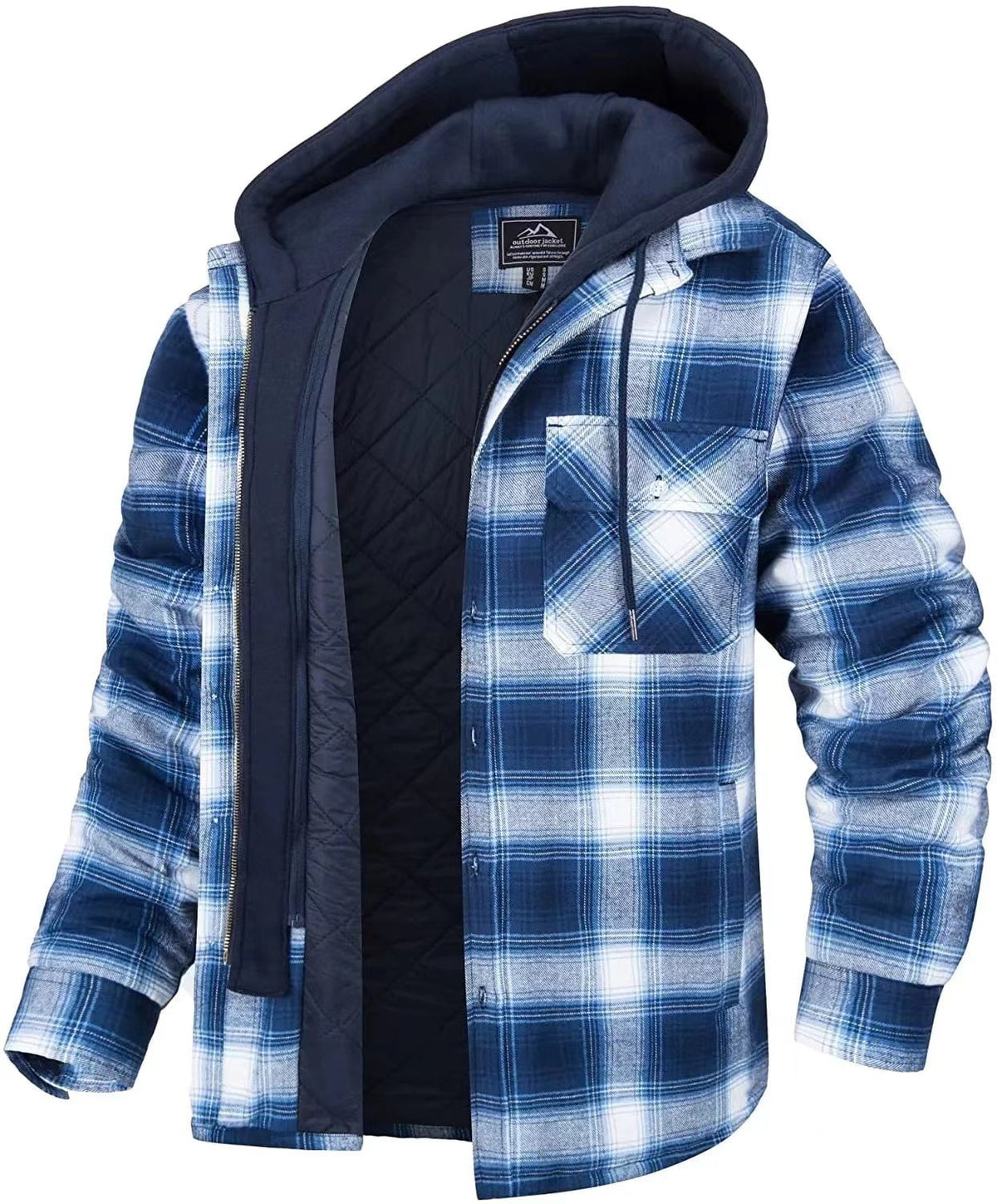 Men's Plaid Cotton Hooded Winter Coat