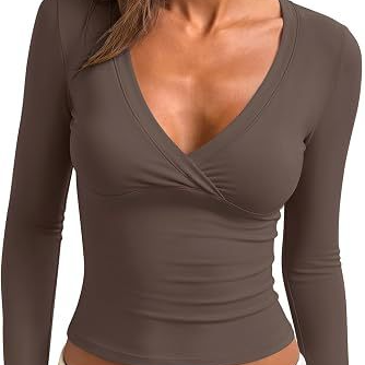 Women's V-Neck Slim Fit Long Sleeve Top