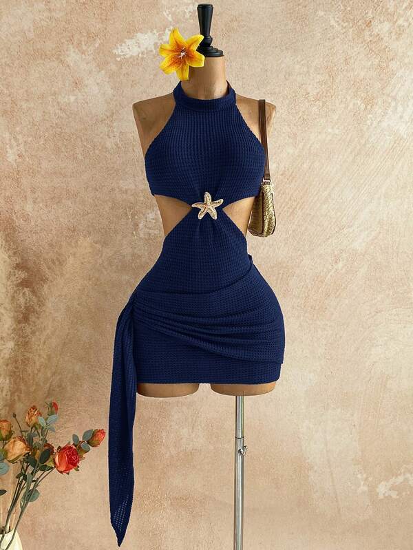 Women's Halter Neck Knitted Mini Dress