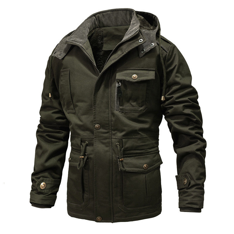 Men's Washed Cotton Velvet-Lined Coat