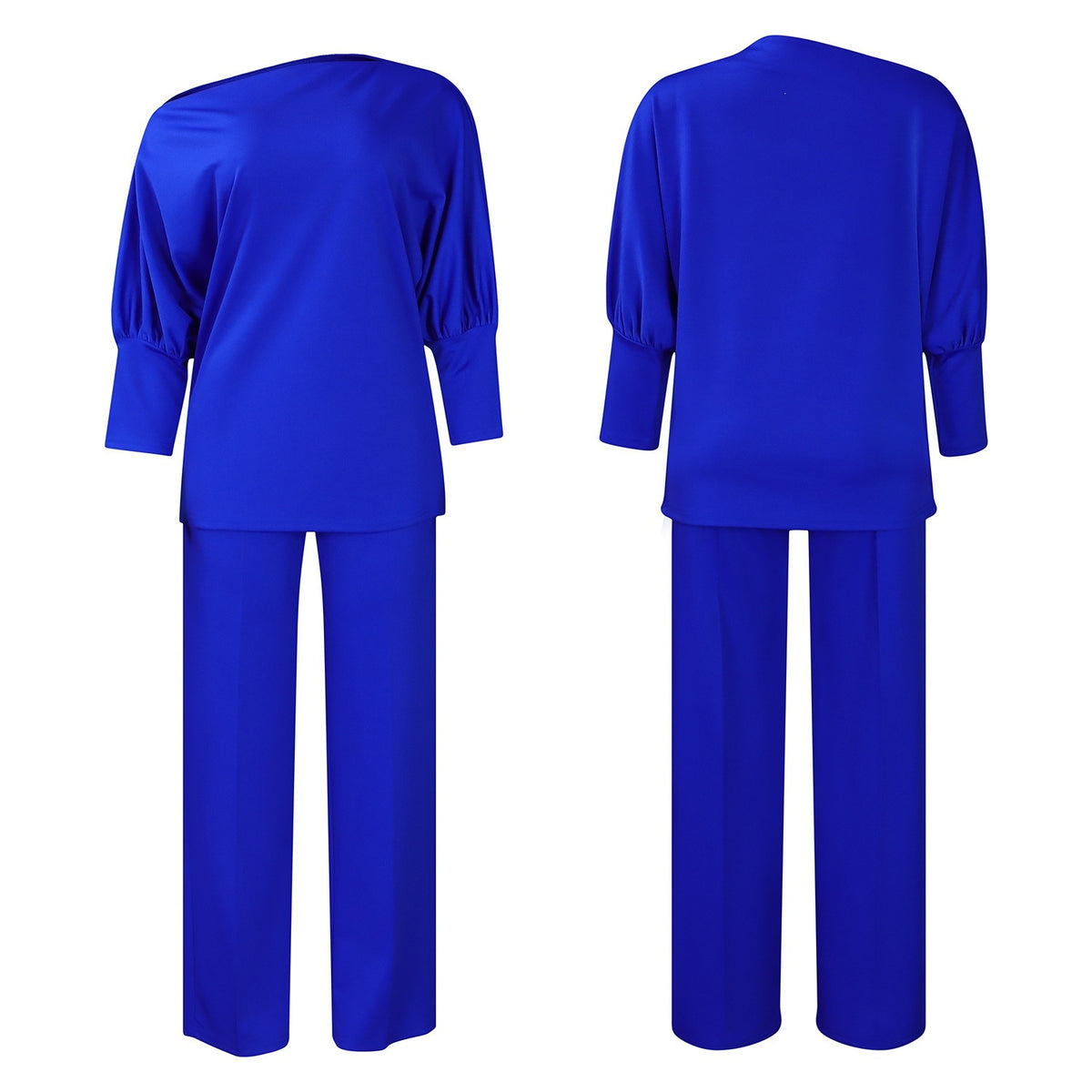 Women's Asymmetrical Neck Top and Wide-Leg Pants Set