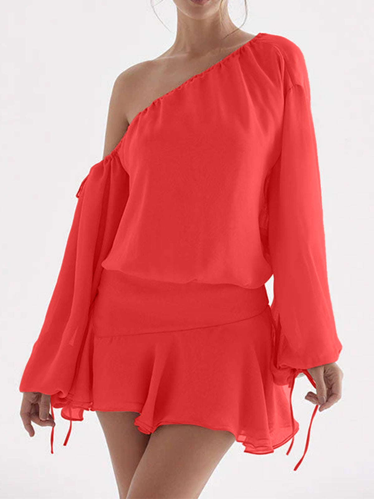 Women's Off-Shoulder Chiffon Dress with Ruffle Detail