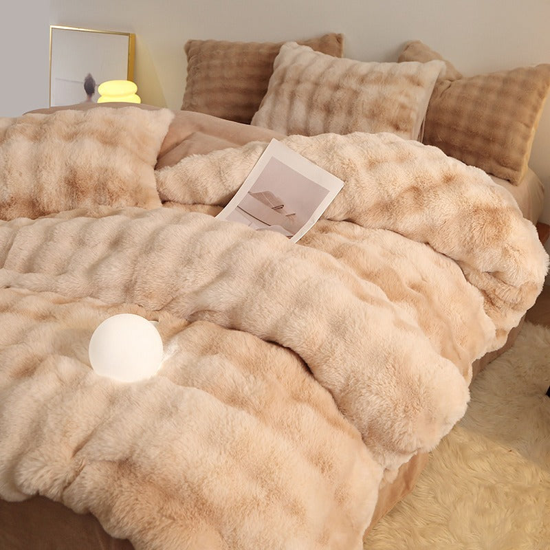 Rabbit Fur Plush Thickened Milk Velvet Bedding Set