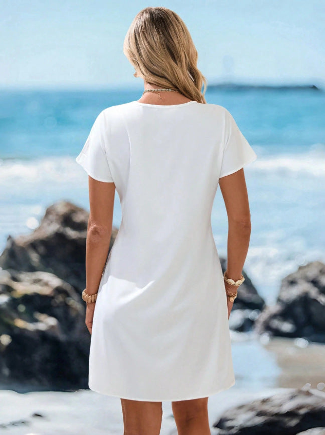 Women's V-Neck Starfish Print Short Sleeve Dress