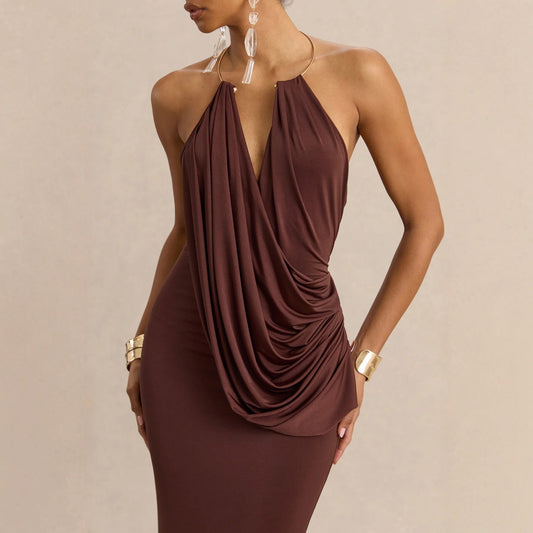 Women's Pleated Halter Bodycon Dress