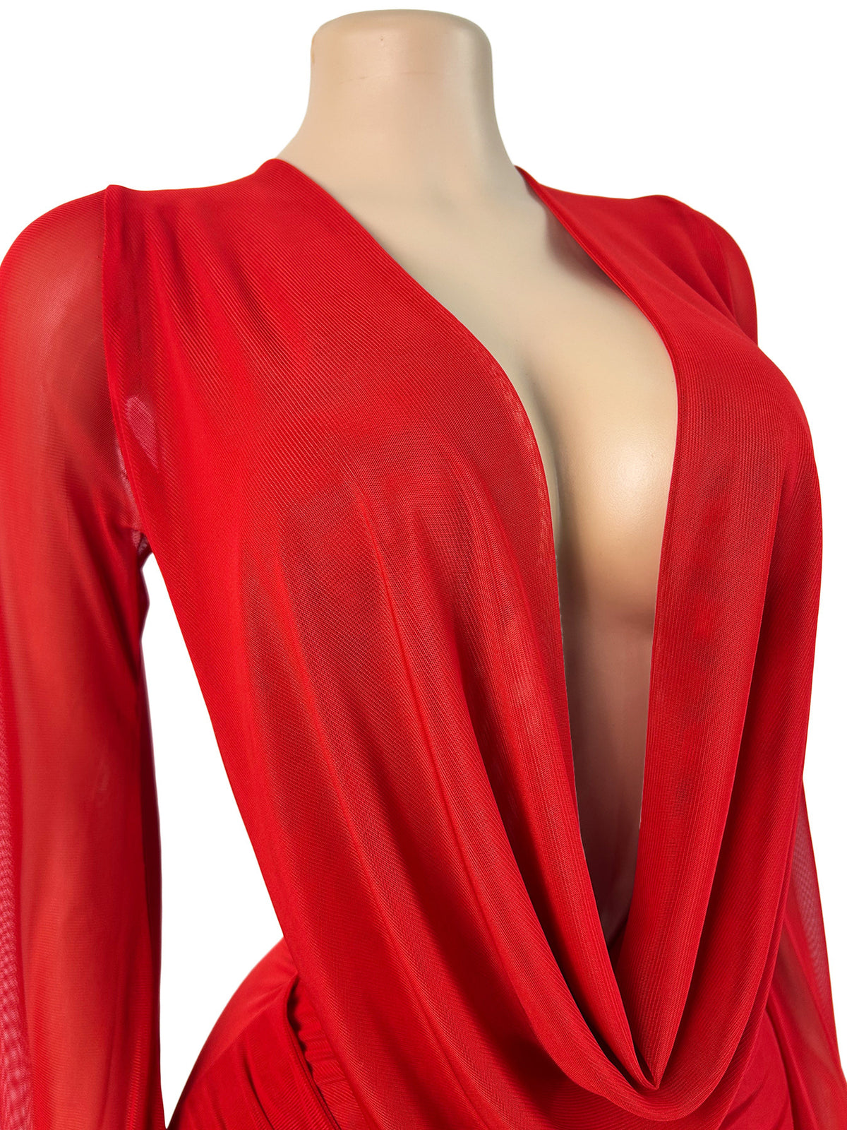Women's Mesh Deep V-Neck Open Back Bodycon Dress