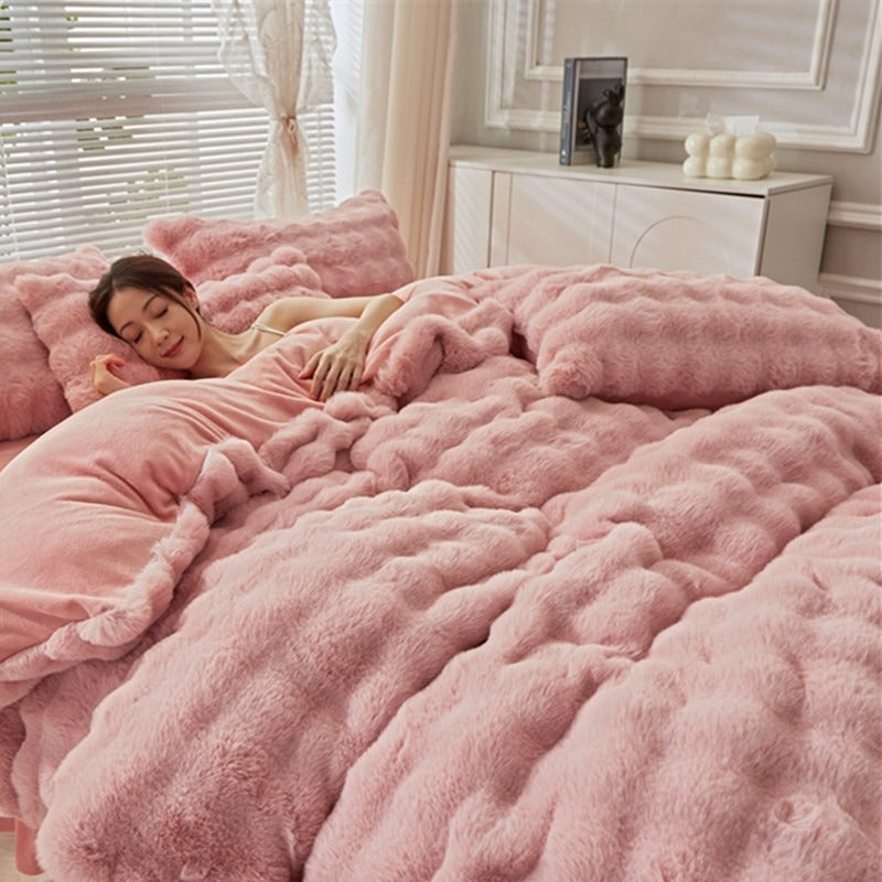 Rabbit Fur Plush Thickened Milk Velvet Bedding Set