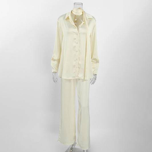 French-Style Two-Piece Shirt and Trousers Set