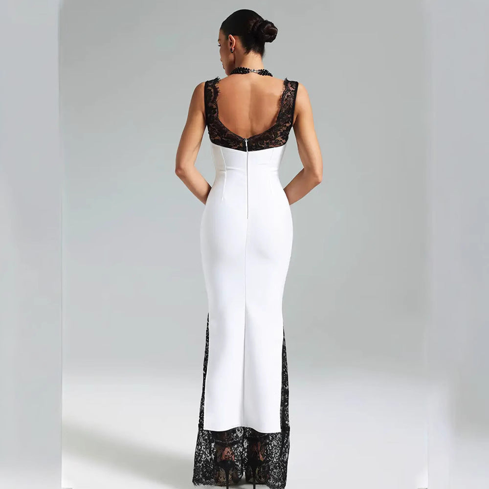 Women's Sleeveless Strap V-Neck Lace Dress