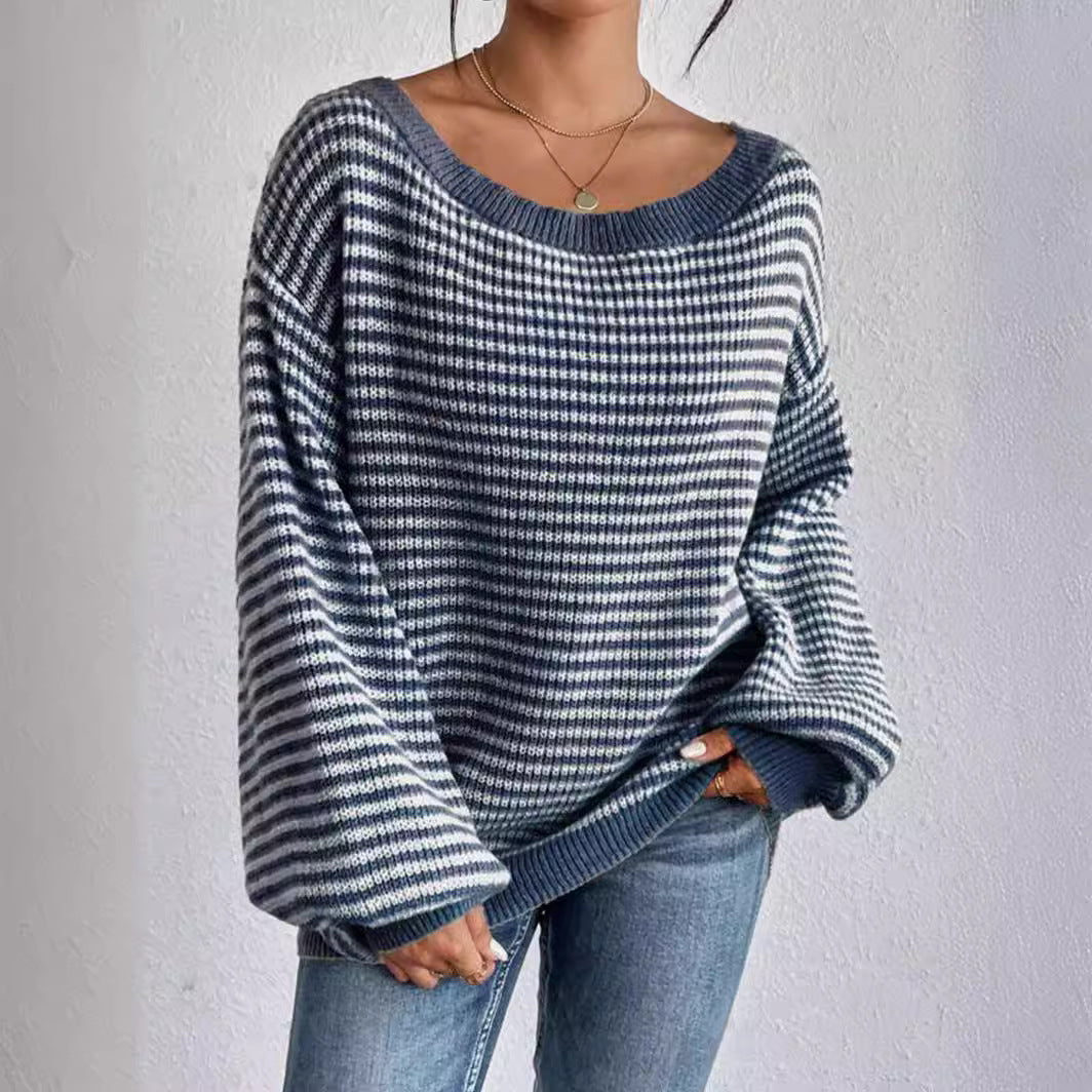Women's Off-Shoulder Knit Sweater in Blue