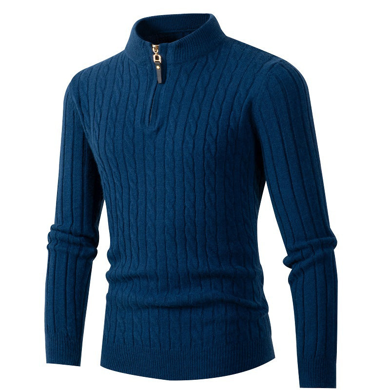 Men's Thickened Zipper Collar Long Sleeve Knit Sweater