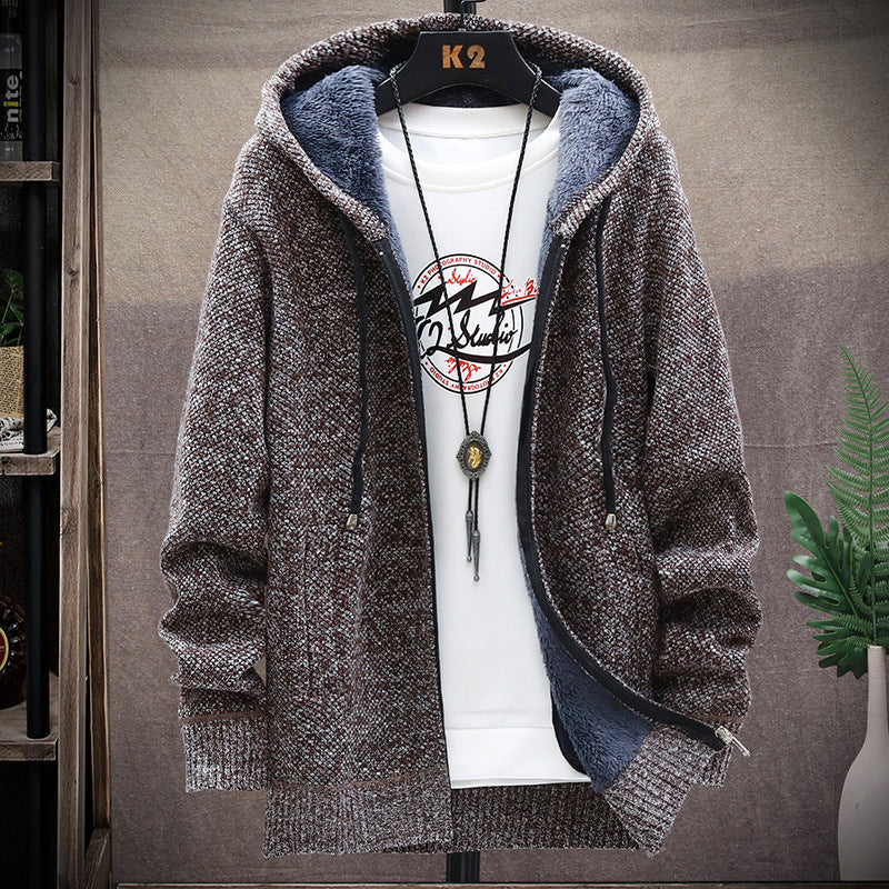 Men's Fleece-Lined Hooded Knit Cardigan