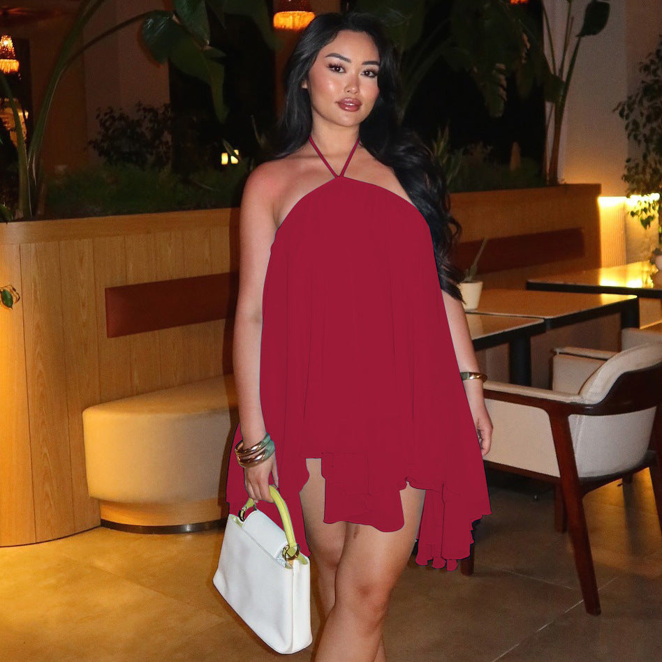 Women's Backless Lace-Up Halter Dress