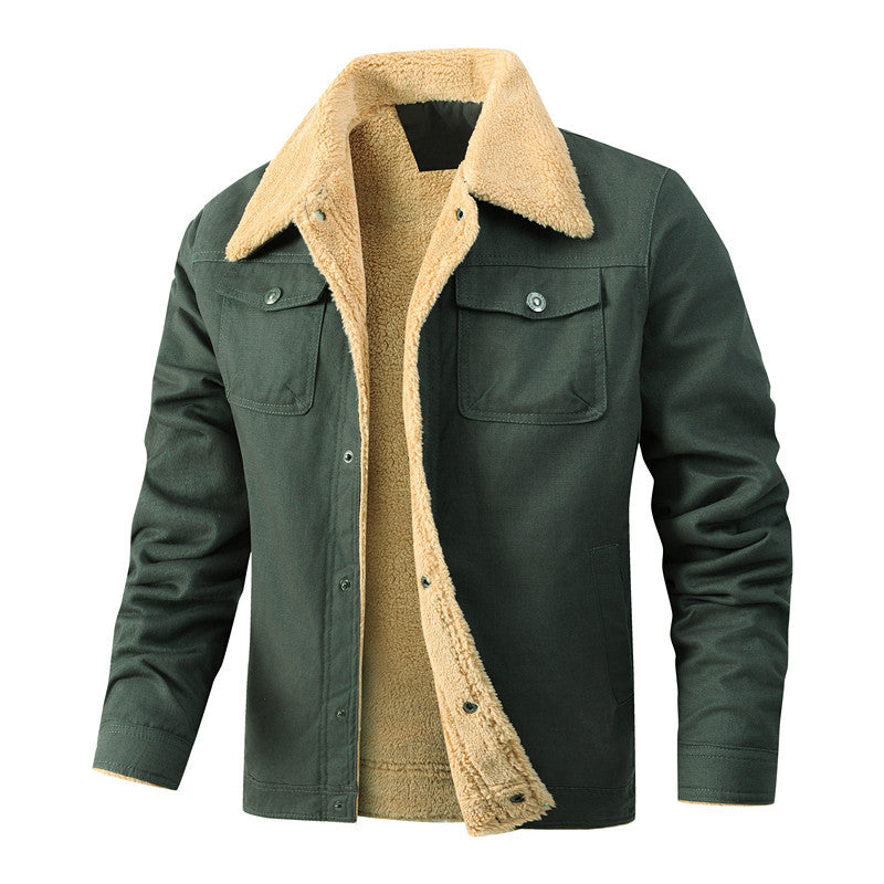 Men's Solid Color Fleece-Lined Jacket