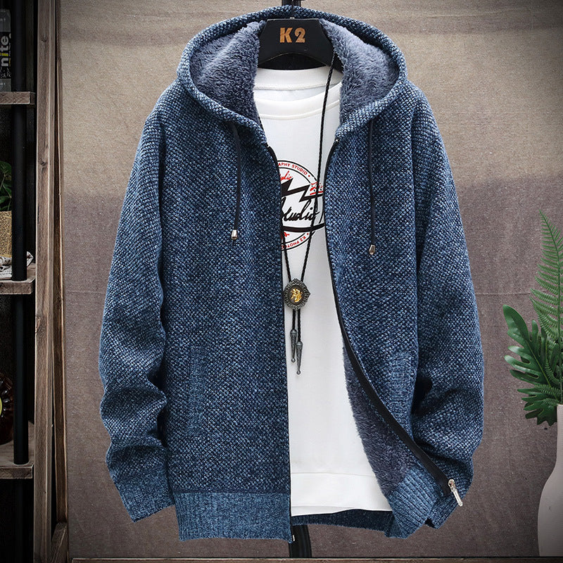 Men's Fleece-Lined Hooded Knit Cardigan