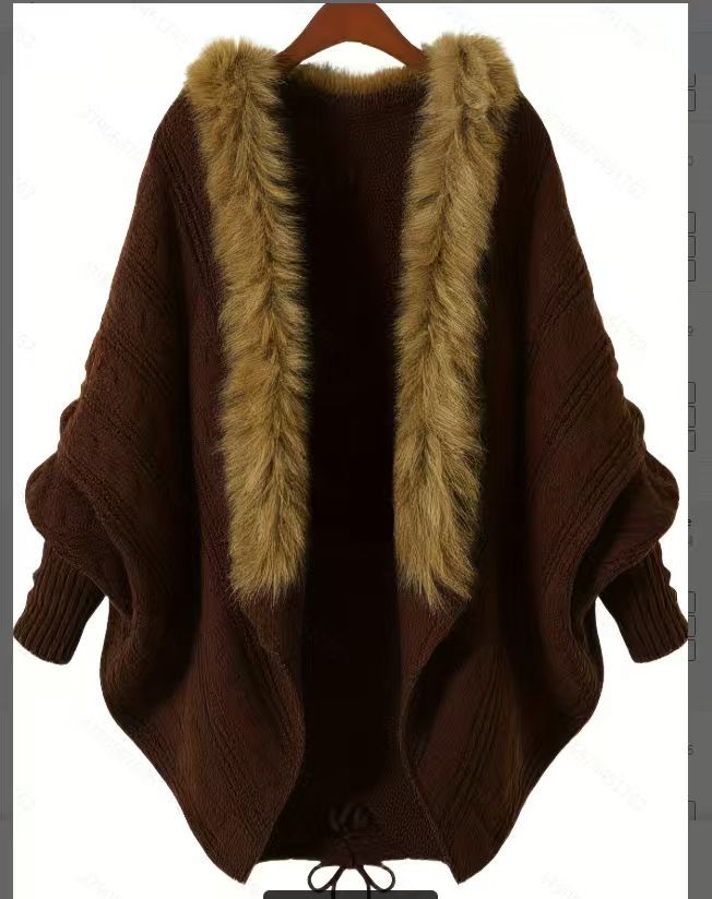 Fur-Collar Batwing Cardigan