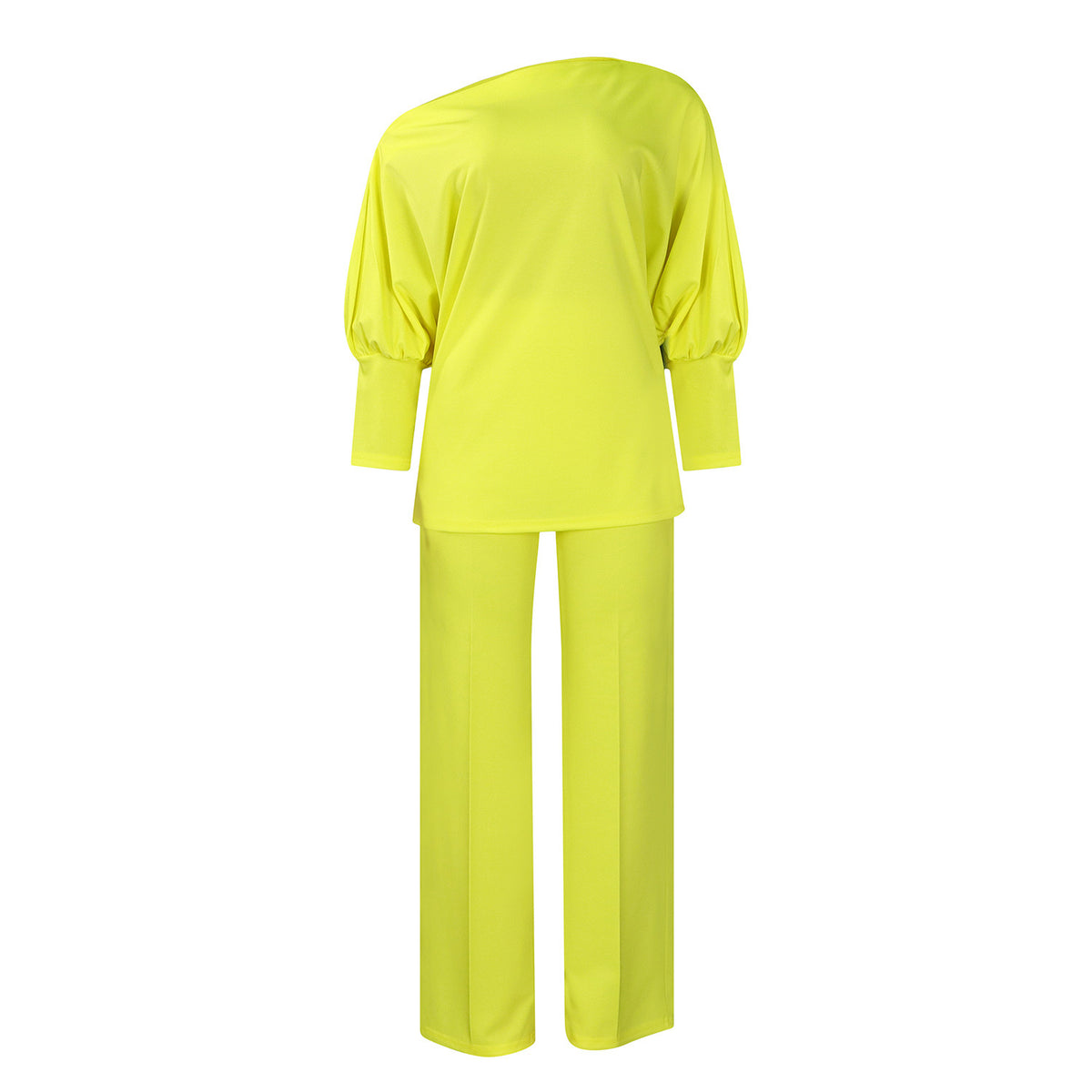 Women's Asymmetrical Neck Top and Wide-Leg Pants Set