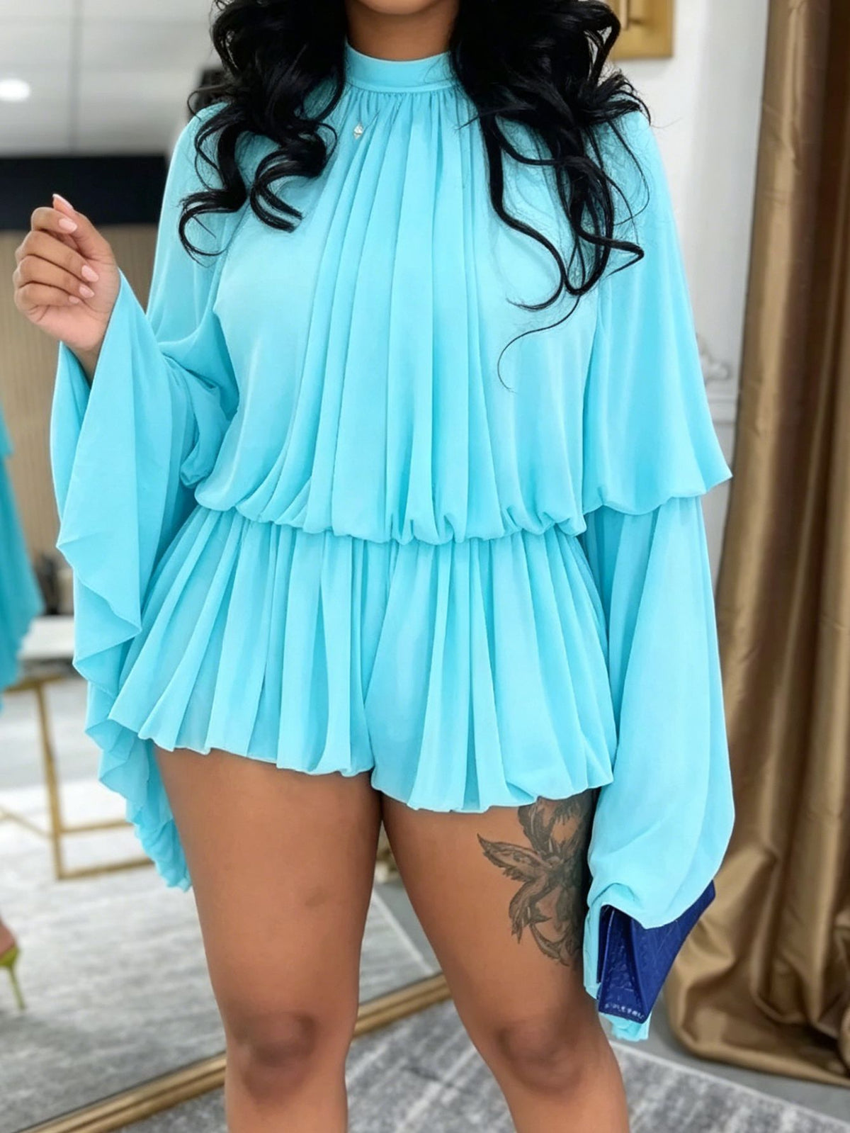 Women's Solid Color Chiffon Bell Sleeve Two-Piece Set