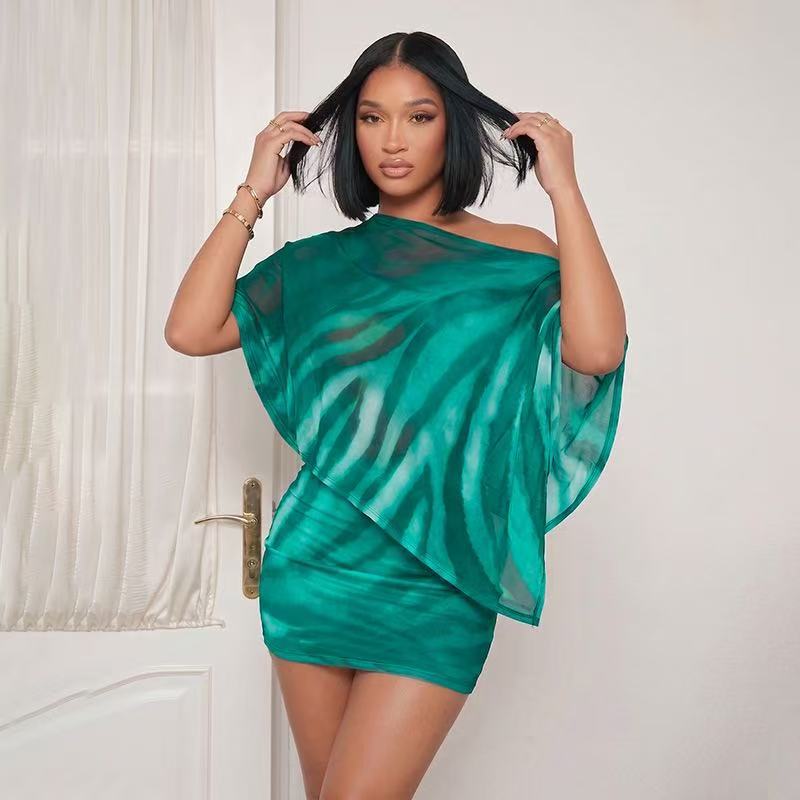 One-Shoulder Print Top and Bodycon Skirt Set