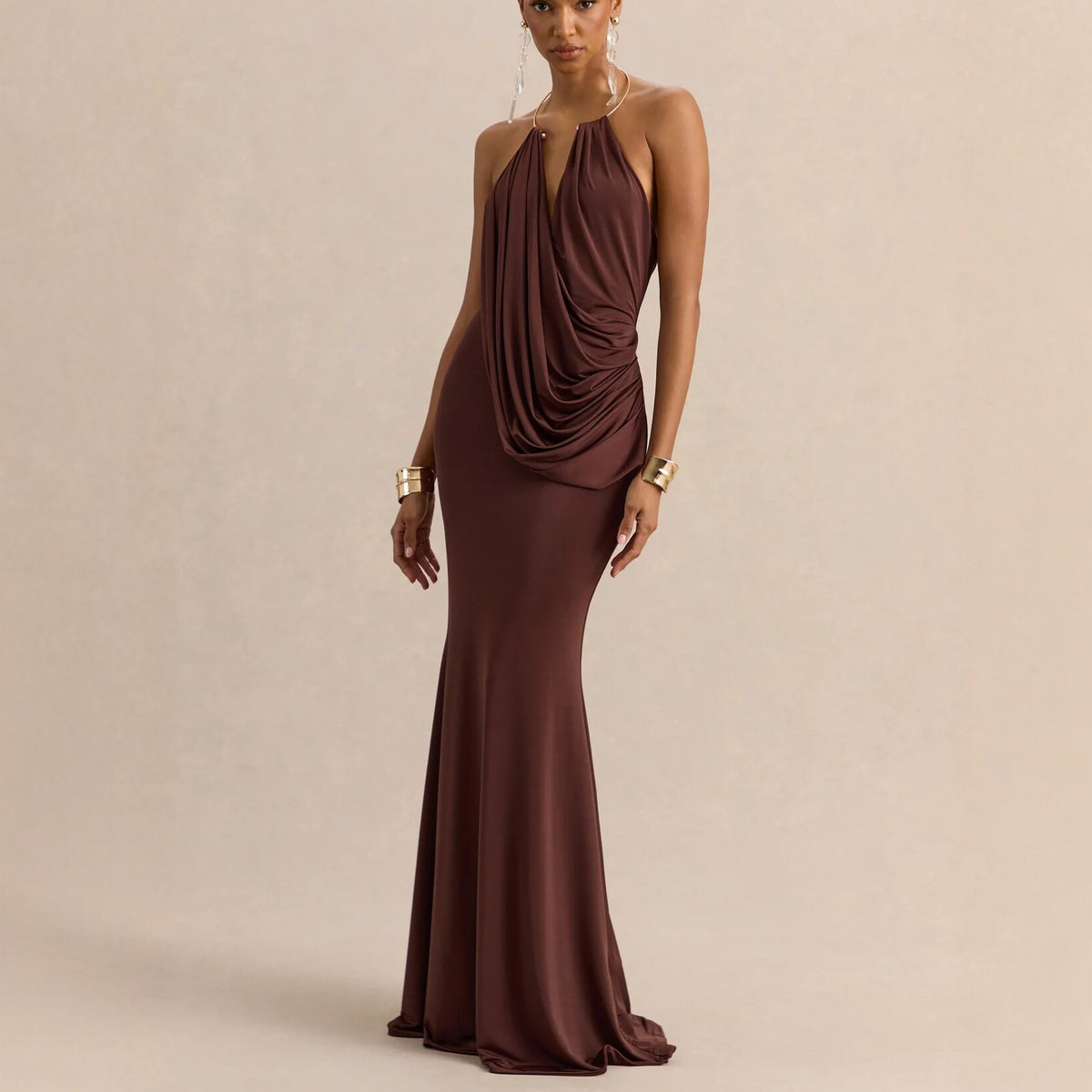 Women's Pleated Halter Bodycon Dress