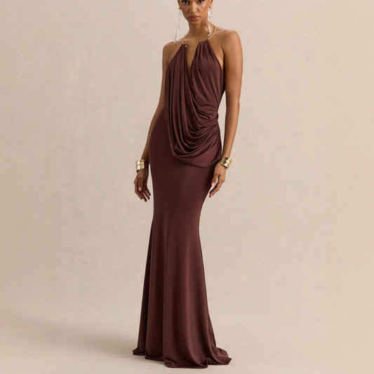 Women's Pleated Halter Bodycon Dress
