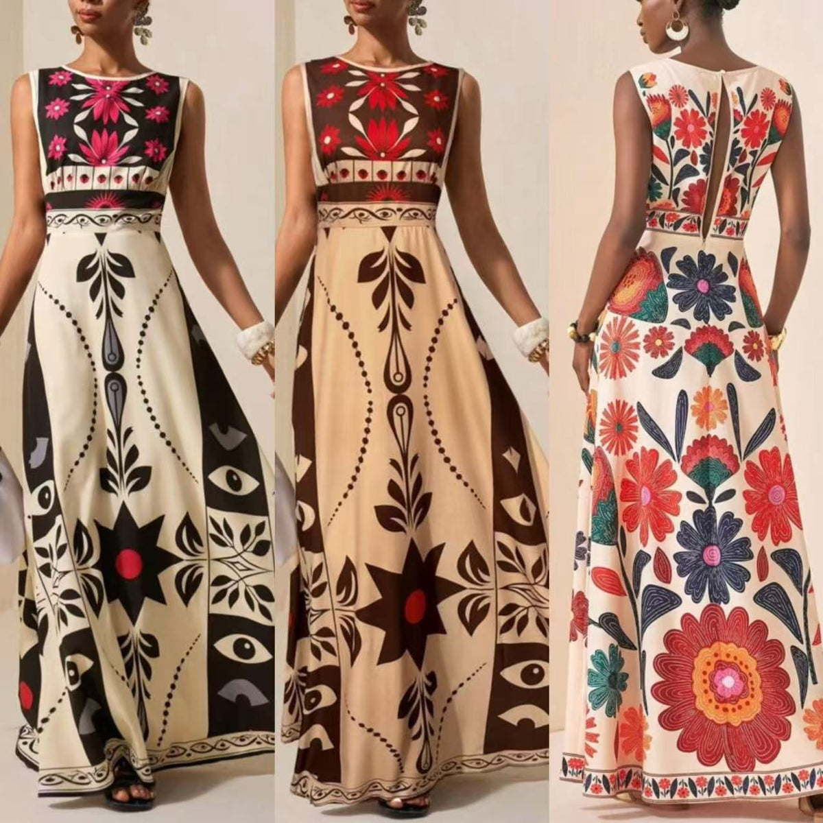 Women's Printed Bohemian Sleeveless Long Dress