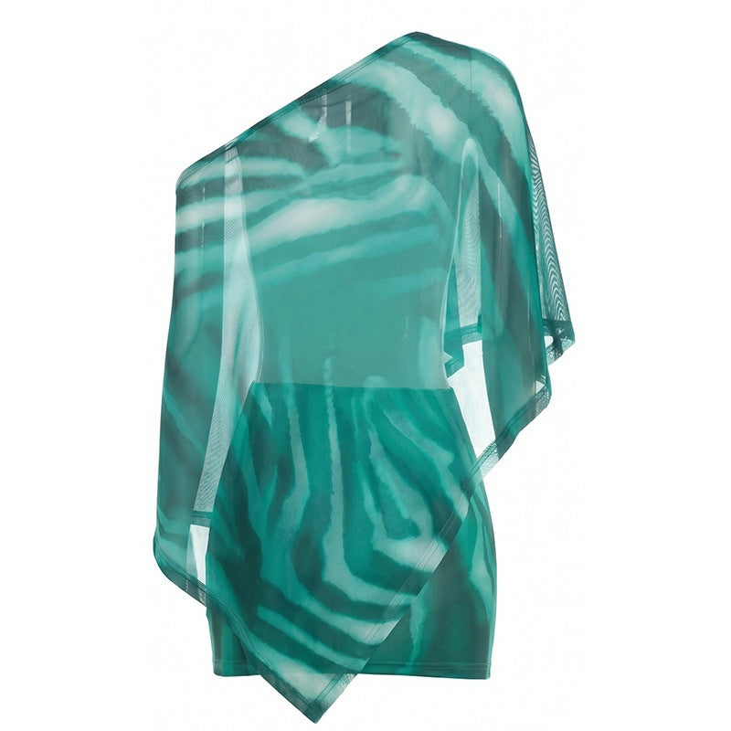 One-Shoulder Print Top and Bodycon Skirt Set
