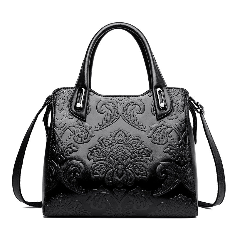 Embossed Floral Crossbody Bag in Black