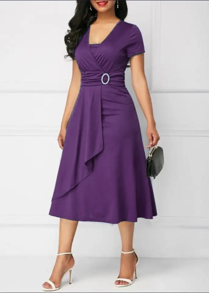 Women's Asymmetric V-Neck A-Line Dress