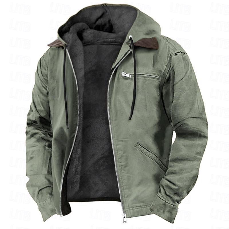 Men's Hooded Cotton Fleece-Lined Zip Jacket