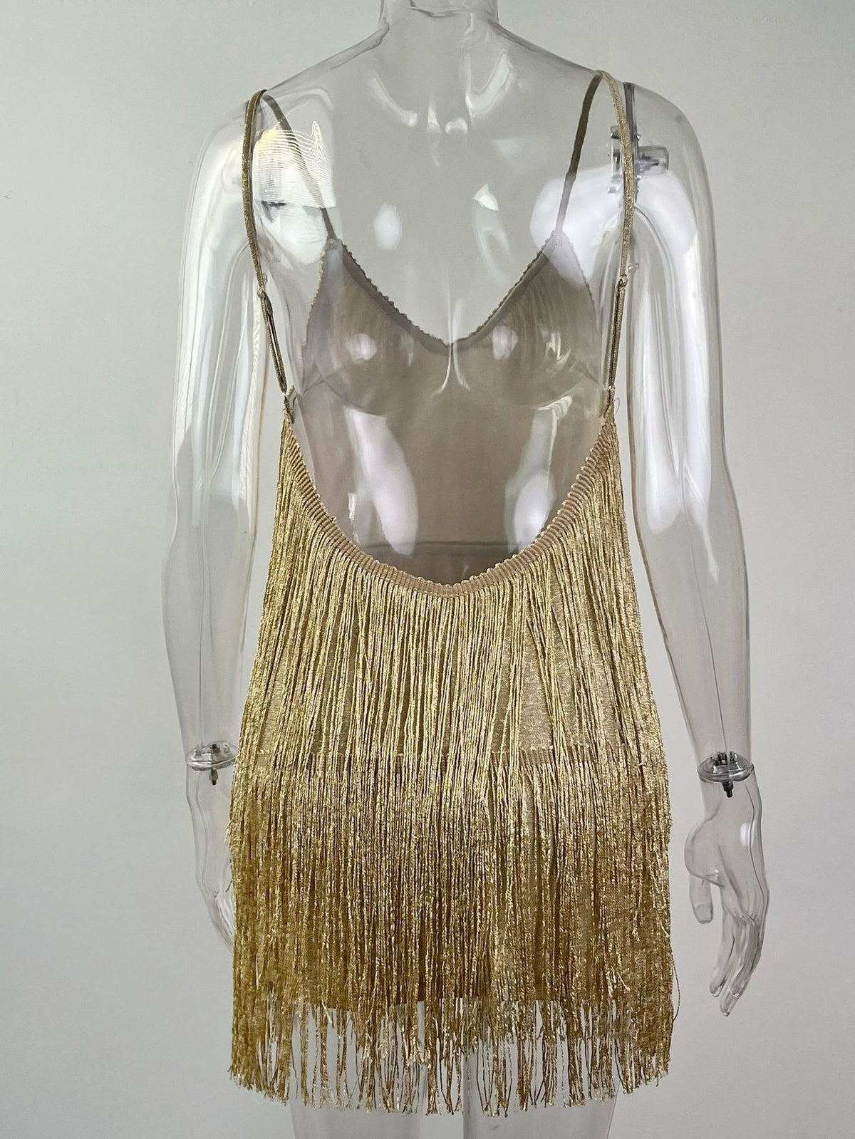 Women's Sequin Tassel Spaghetti Strap Mini Dress