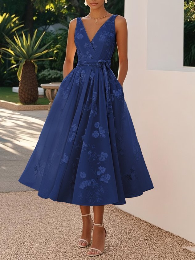 Women's Digital Print V-Neck Sleeveless Dress