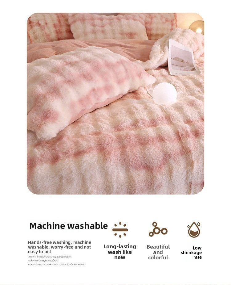 Rabbit Fur Plush Thickened Milk Velvet Bedding Set