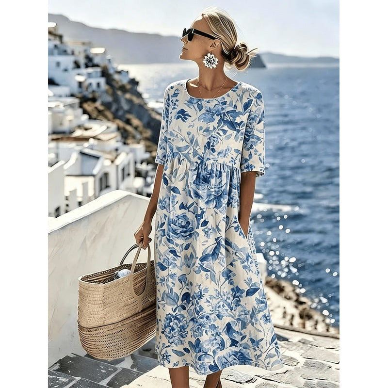 Women's Loose Fit Floral Print A-Line Dress