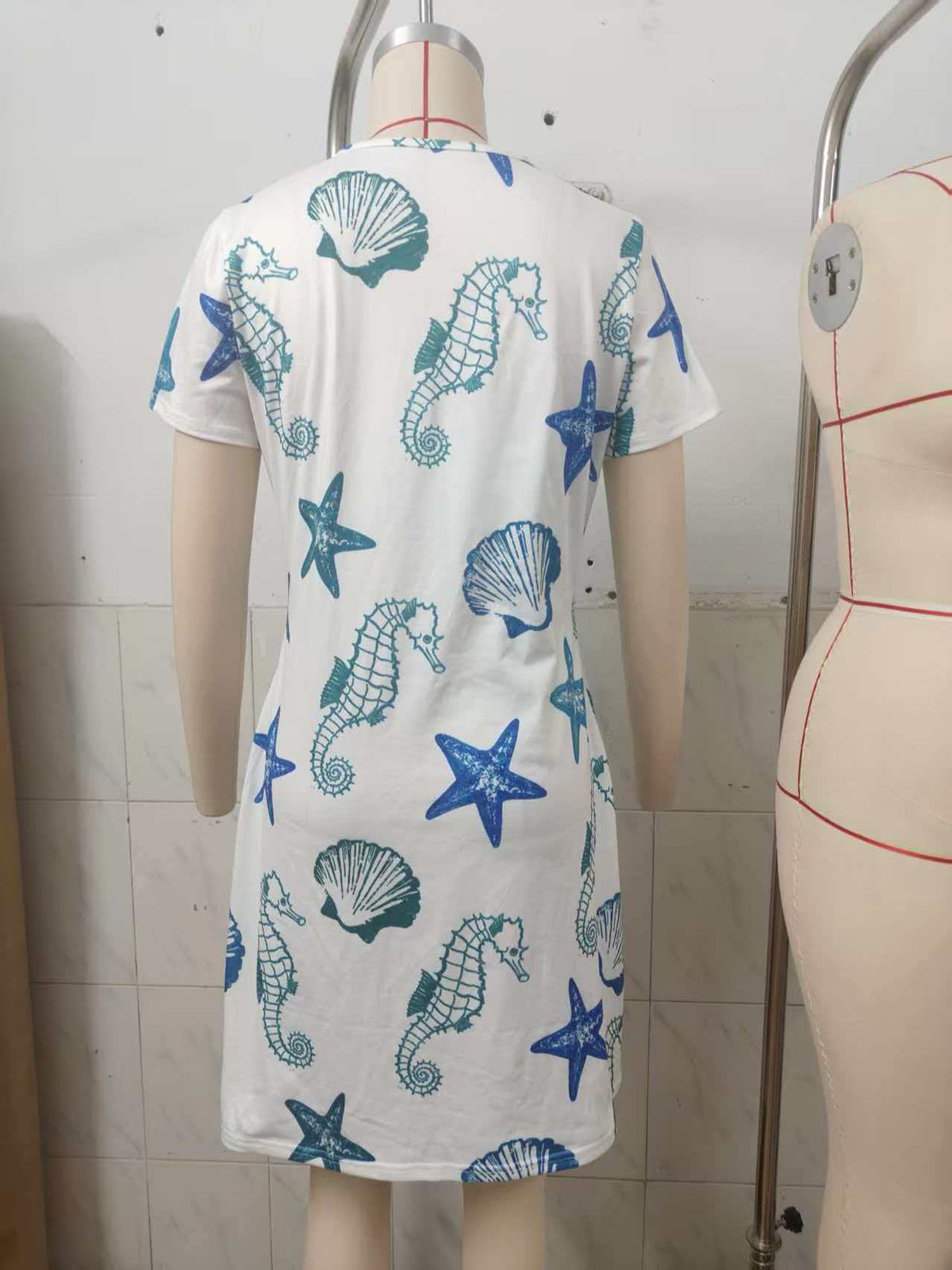 Women's V-Neck Starfish Print Short Sleeve Dress