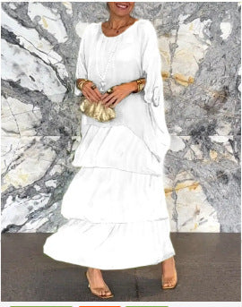 Women's Chiffon Batwing Sleeve Round Neck Long Dress